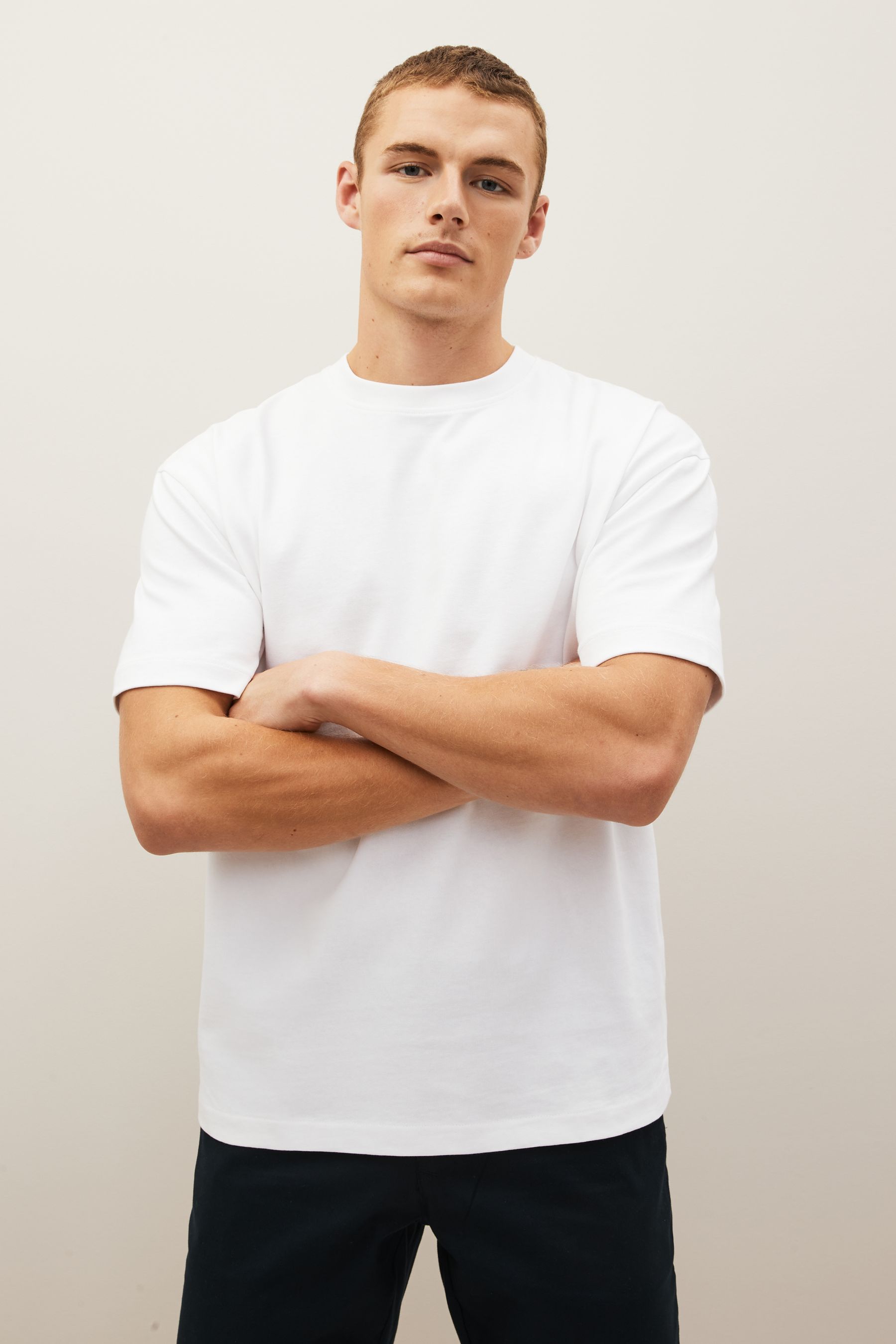 White Navy Blue Stone Natural Relaxed Fit Heavyweight T Shirts 3 Pack