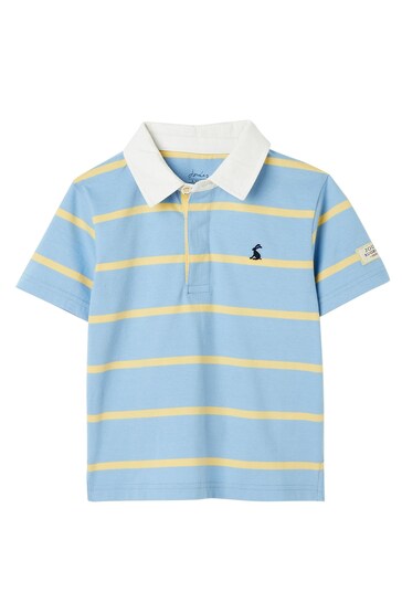 Joules Ozzy Blue Jersey Woven Collar Polo Shirt