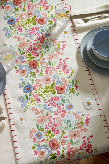 Pink Embroidered Lisse Floral Kitchen Table Runner