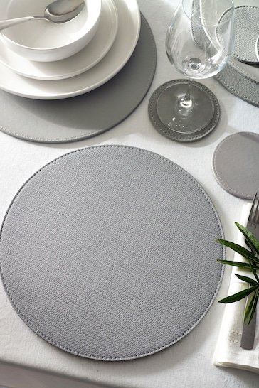 Set of 4 Grey Reversible Faux Leather Placemats and Coasters Set