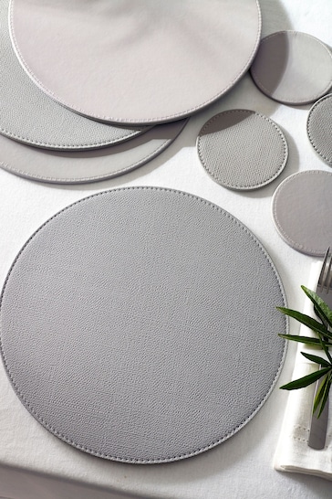 Set of 4 Grey Reversible Faux Leather Placemats and Coasters Set