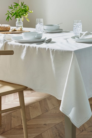 White Linen Look Cotton Table Cloth