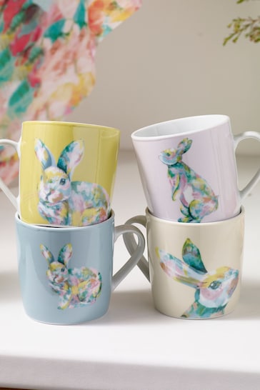 Set of 4 Multi Patterned Bunny Mugs