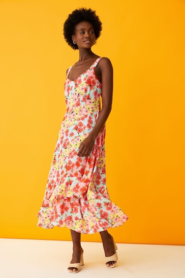 Buy Fu0026F Pink Floral Ruffle Midi Dress from the Next UK online shop