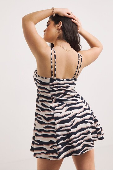 Simply Be Magisculpt Flatter Me Black Zebra Print Longer Length Swim Dress