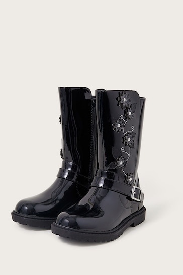 Monsoon Black Flower Detail Riding Boots