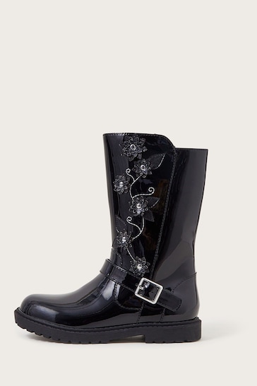 Monsoon Black Flower Detail Riding Boots