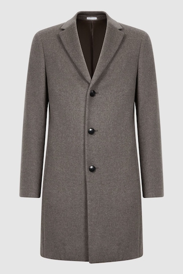 Reiss Mouse Melange Gable Wool Blend Single Breasted Epsom Overcoat