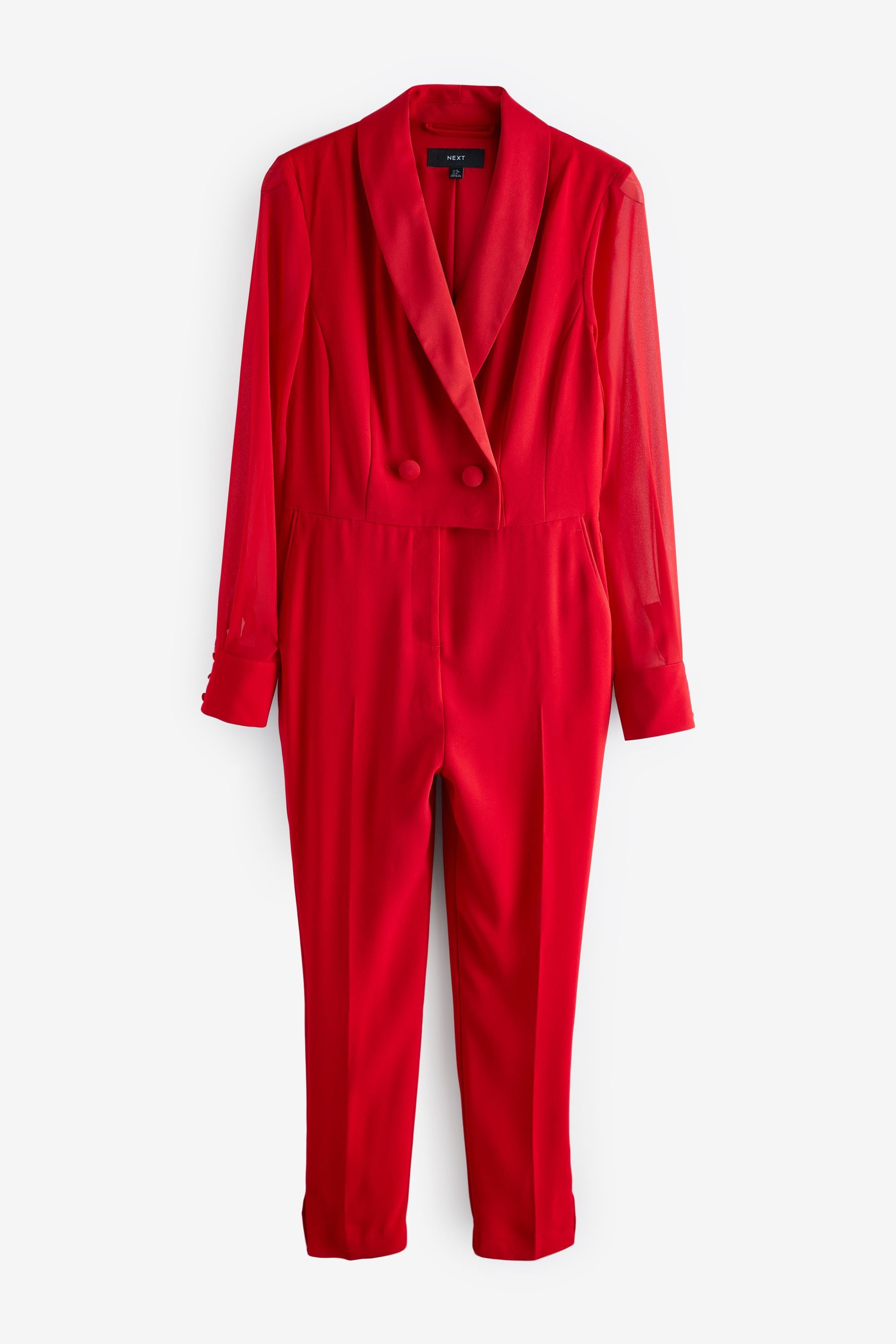 Red top tuxedo jumpsuit
