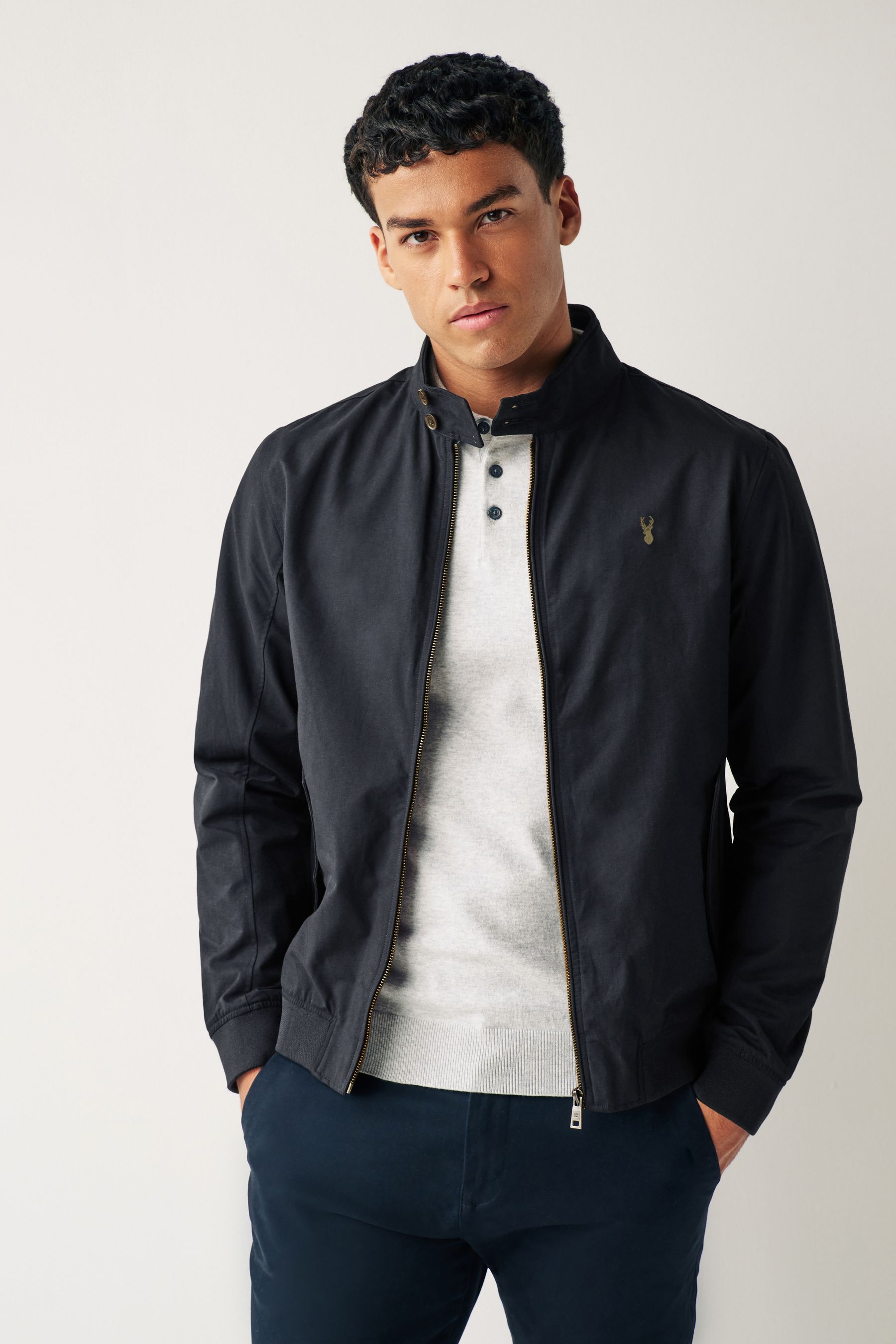 Buy Navy Blue Shower Resistant Check Lining Harrington Jacket from the Next UK online shop