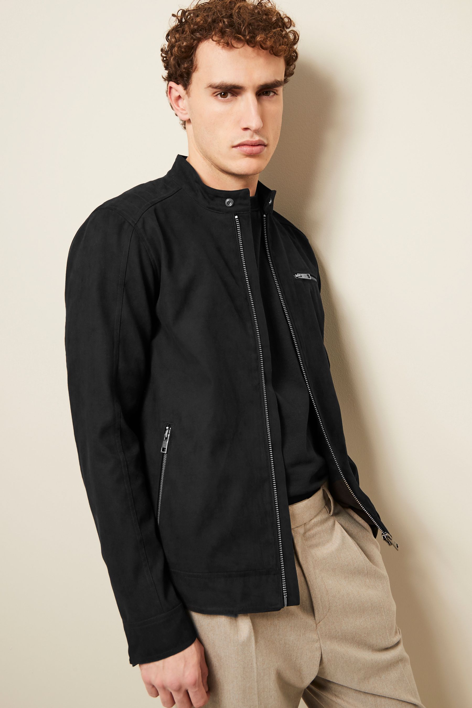 Black Faux Suede Racer Jacket