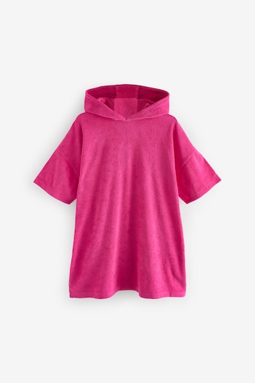 Bright Pink Oversized Hooded Towelling Cover-Up