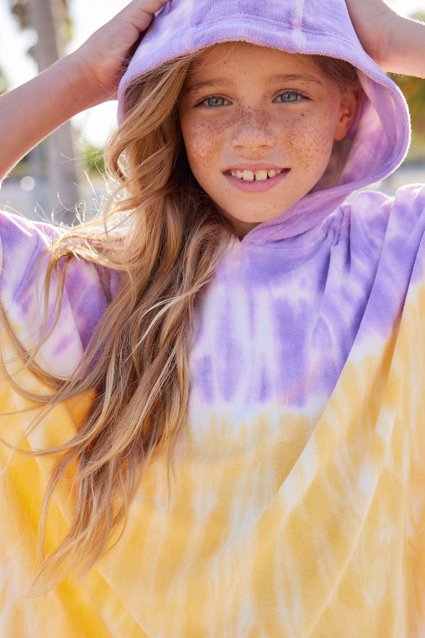 Multi 100 Cotton Tie Dye Towelling Poncho 3 16yrs