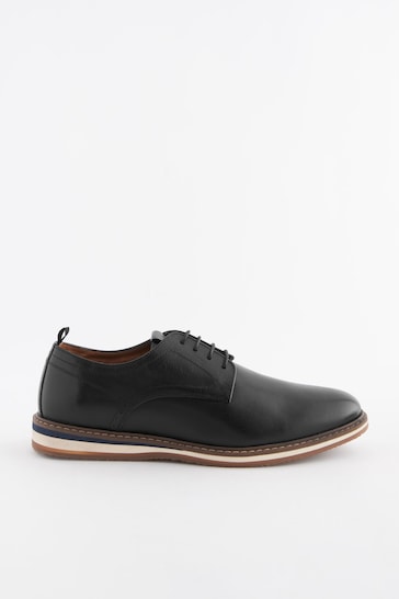 Black Leather Wedge Derby Shoes