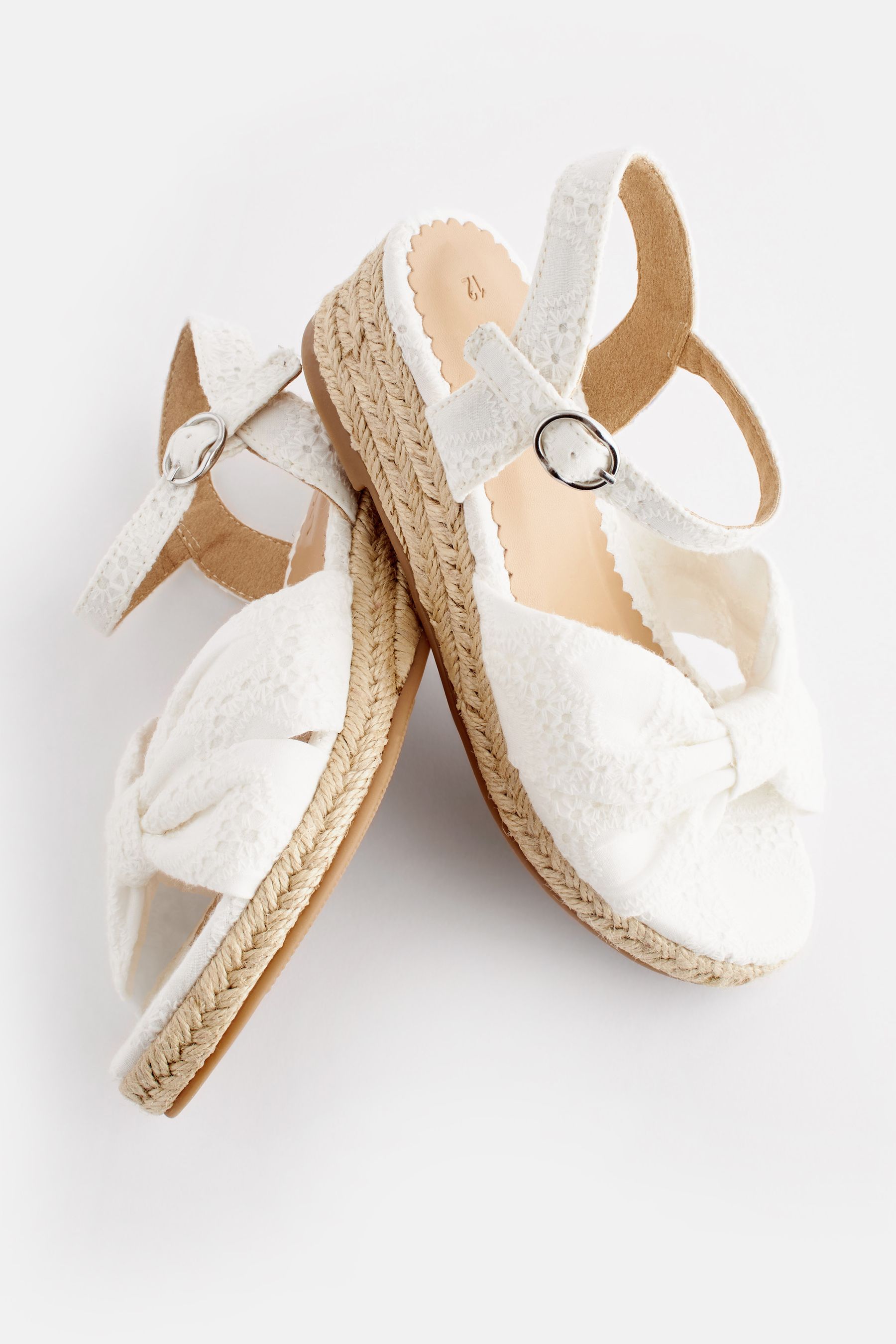 White wedges sale with bow