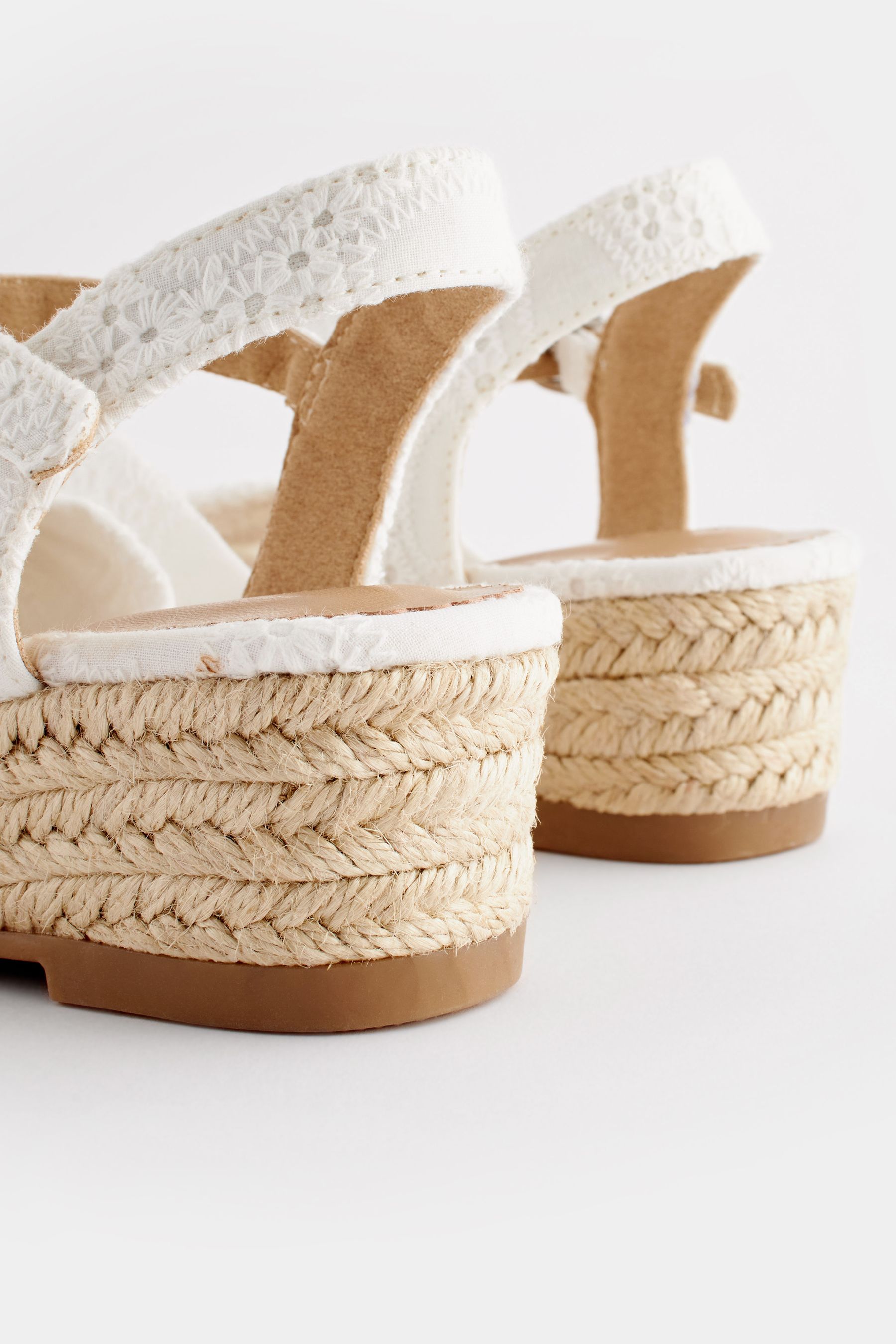 White Broderie Bow Wedges Sandals