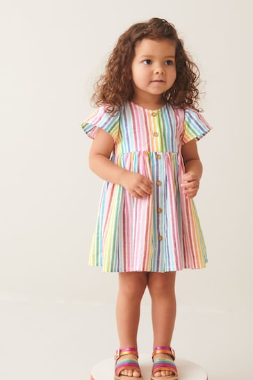 Rainbow Stripe Cotton Button Up Dress (3mths-8yrs)