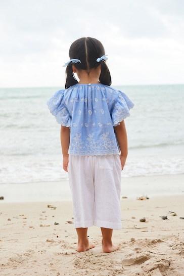 Blue Embroidered Blouse And Trousers Set (3mths-8yrs)