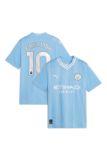 Puma Light Blue Grealish - 10 Kids Manchester City Home Replica 23/24 Football Shirt Kids
