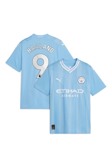 Puma Light Blue Haaland - 9 Kids Manchester City Home Replica 23/24 Football Shirt Kids