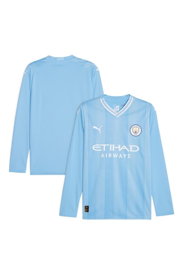 Puma Blue Blank Manchester City Home Long Sleeves Shirt Kids