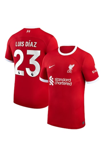 Nike Red Luis Diaz - 23 Jr. Liverpool Stadium 23/24 Home Football Shirt Kids