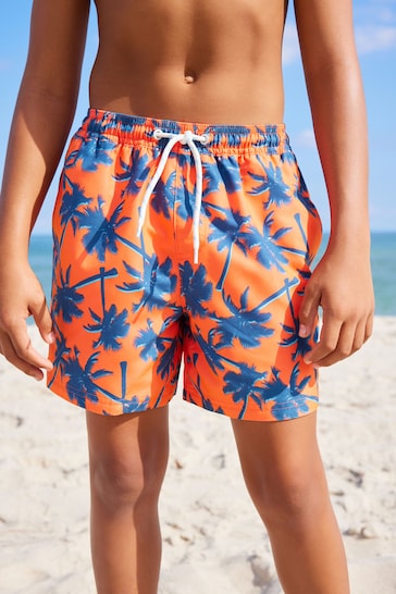 Orange Palm Tree Printed Swim Shorts (3mths-16yrs)