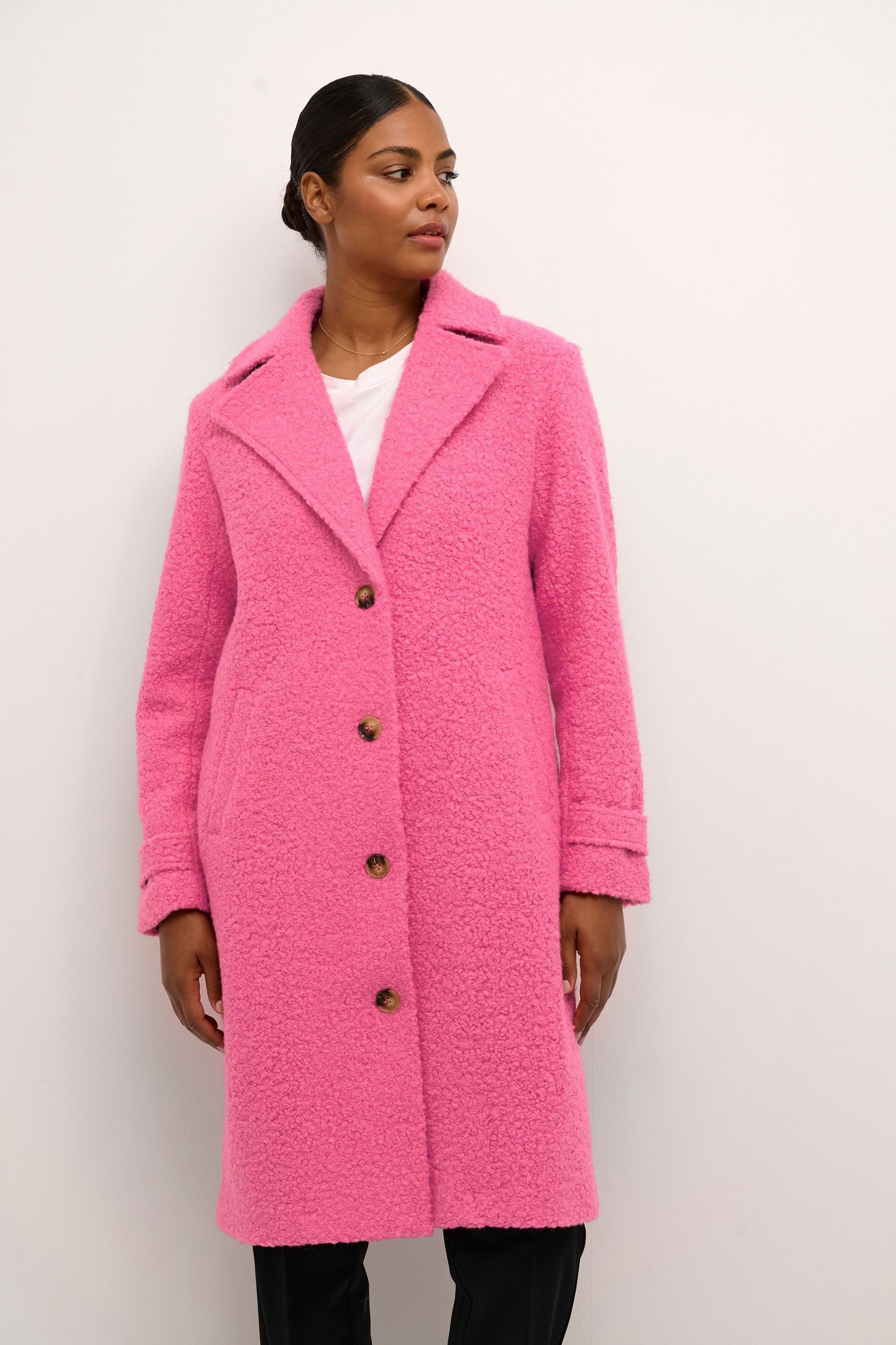 Long pink top wool coat