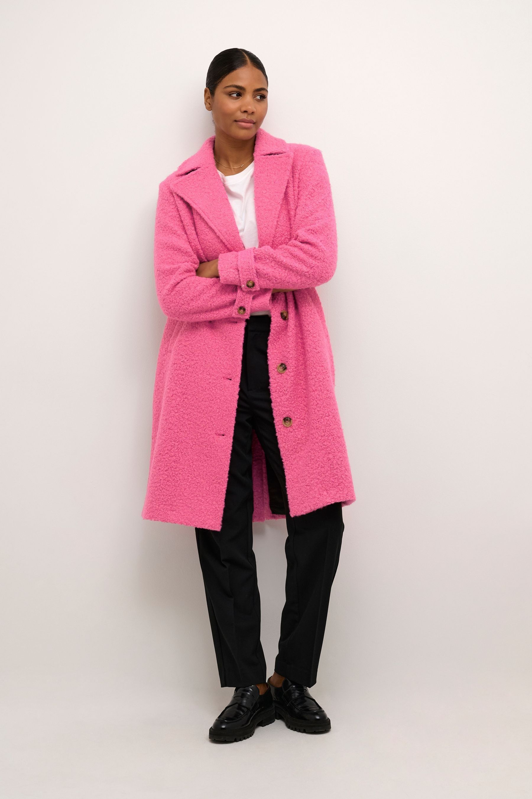 Long pink cheap wool coat