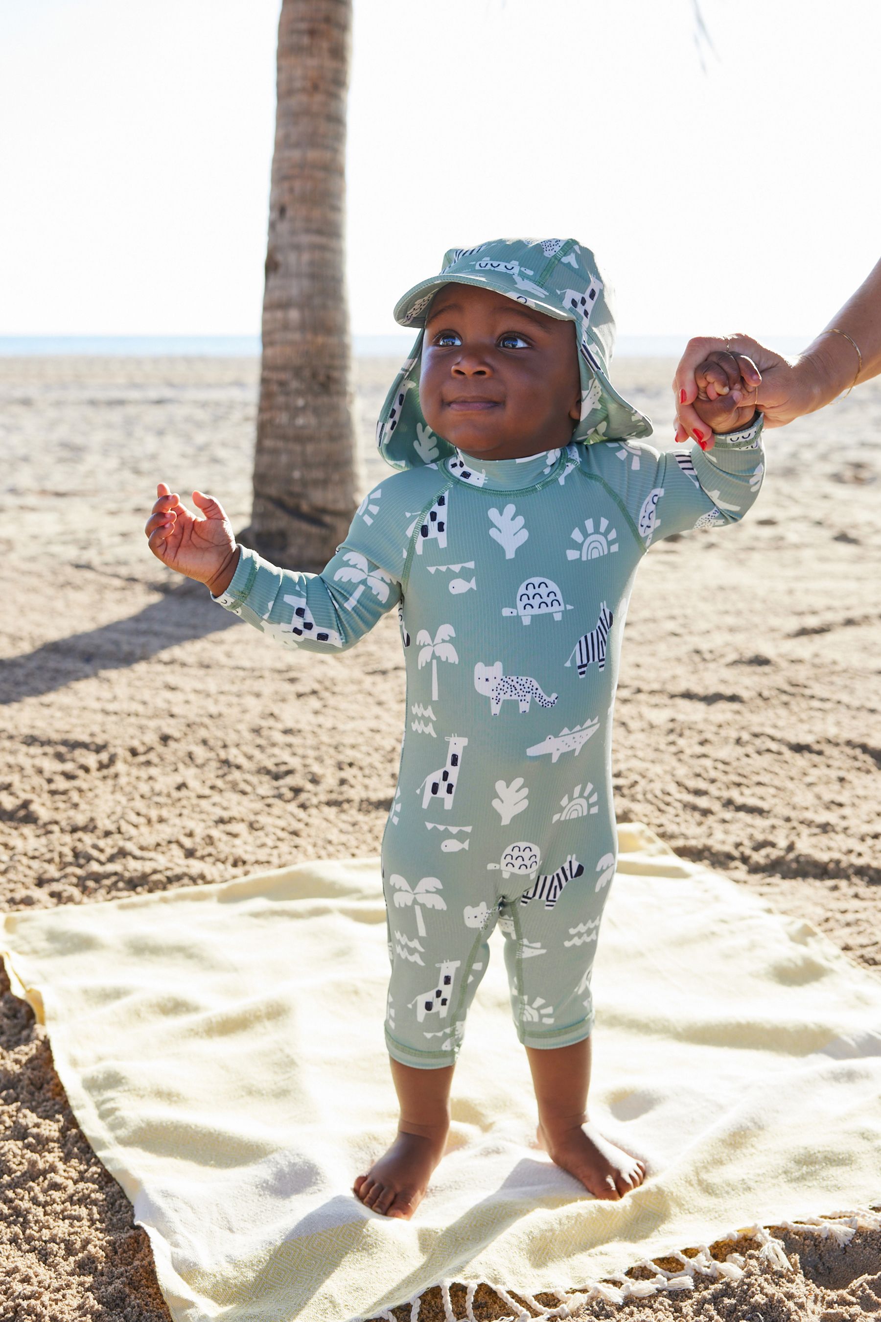 Sage Green Sunsafe Swimsuit Hat 2 Piece Set 3mths 7yrs