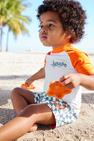Orange Checkerboard Sunsafe Top and Shorts Set (3mths-7yrs)