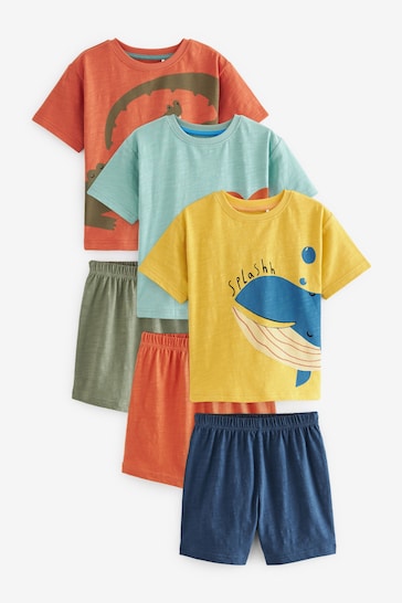 Muted Orange/Blue/Yellow Animal Short Pyjamas 3 Pack (9mths-12yrs)