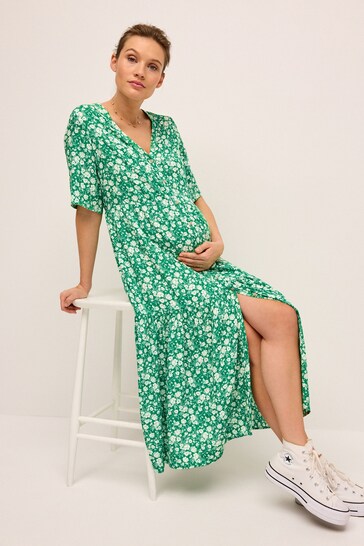 Green Floral Maternity Angel Sleeve Dress