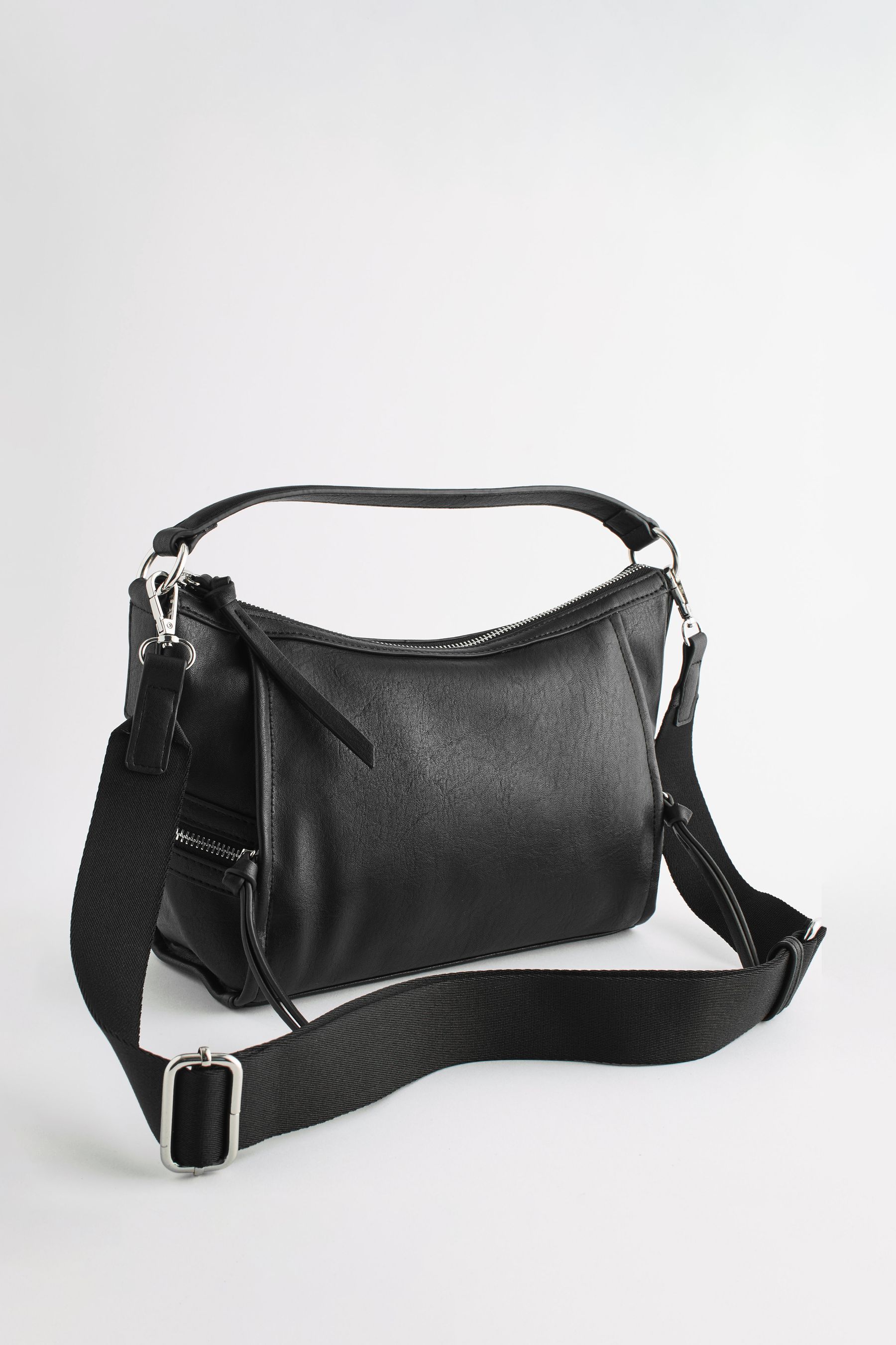 Black Casual Side Zip Cross Body Bag