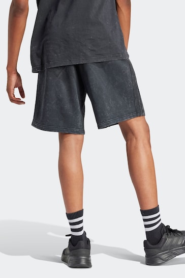 adidas Black Sportswear All Szn French Terry 3-Stripes Garment Wash Shorts