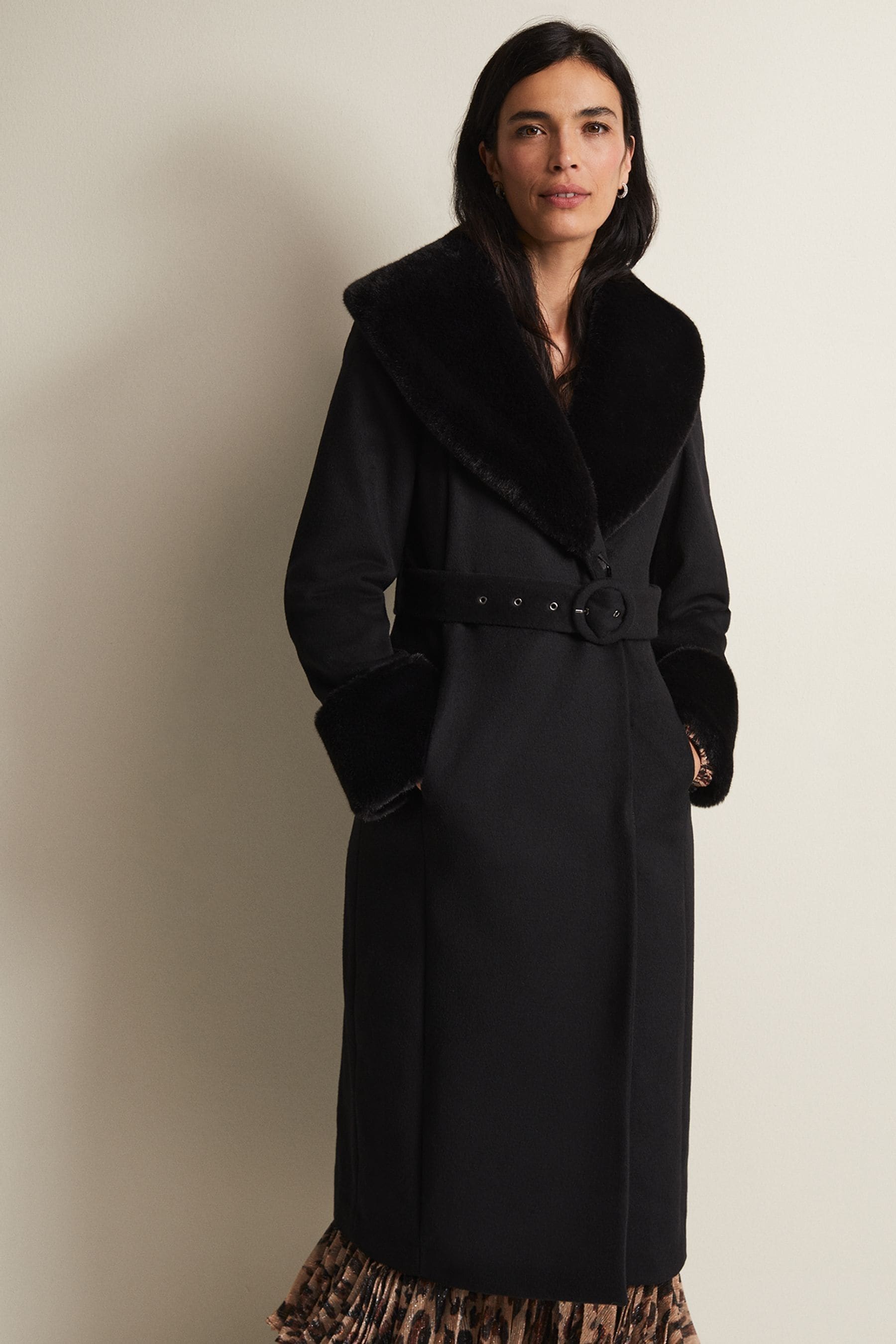 Buy Phase Eight Zylah Faux Fur Collar Wool Long Black Coat from