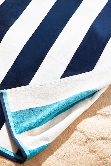 Blue Reversible Stripe Beach Towel