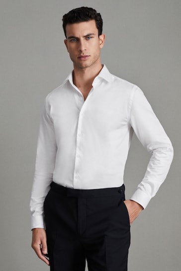 Reiss White Remote Reg Cotton Satin Cutaway Collar Shirt
