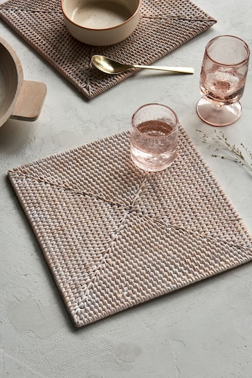 French Connection White Rattan Hand Woven Placemat