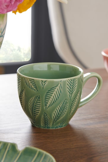 Nina Campbell Green Embossed Leaf Cappuccino Mug