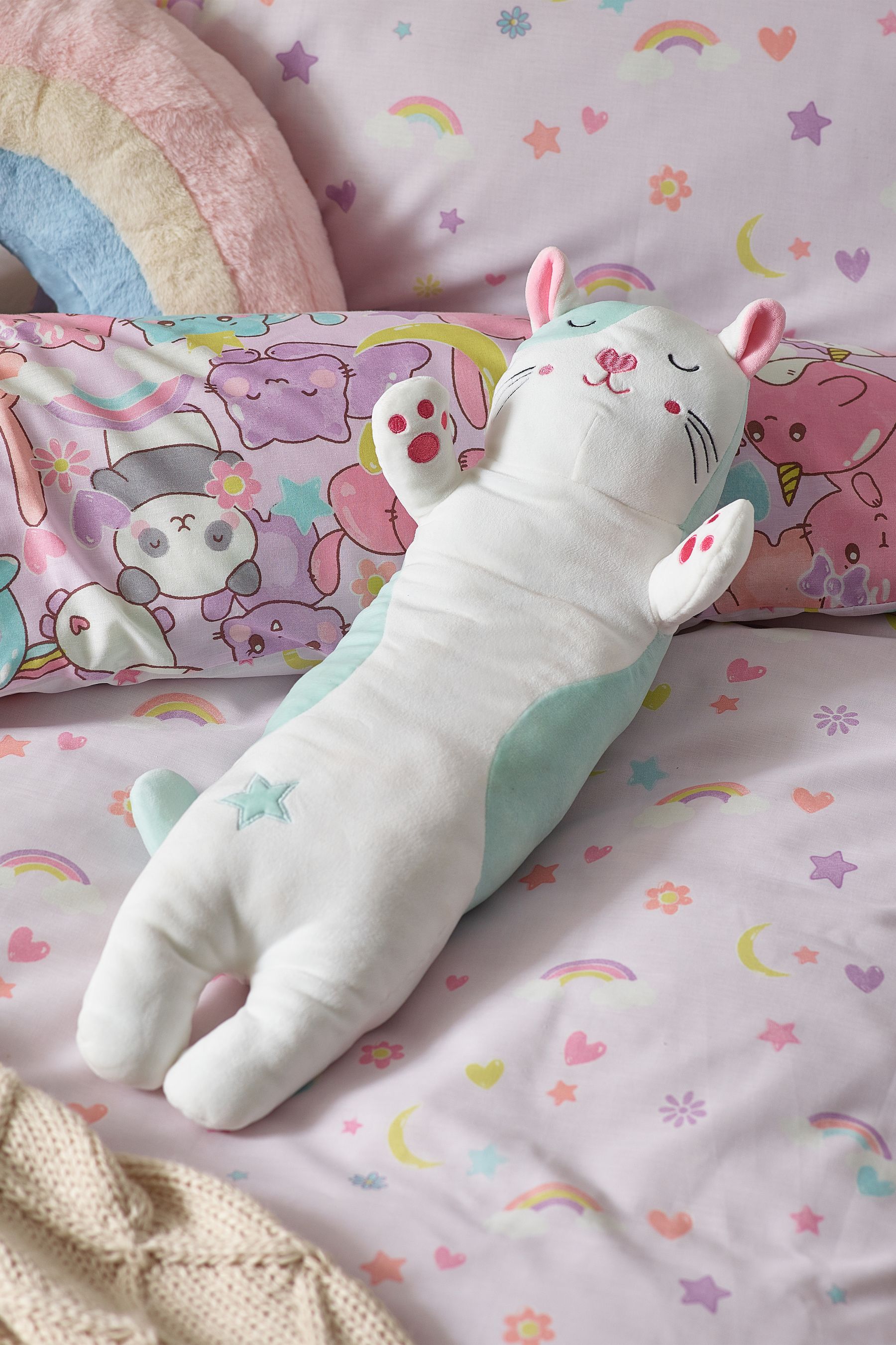 White Blue Kawaii Cat Squidge Cushion