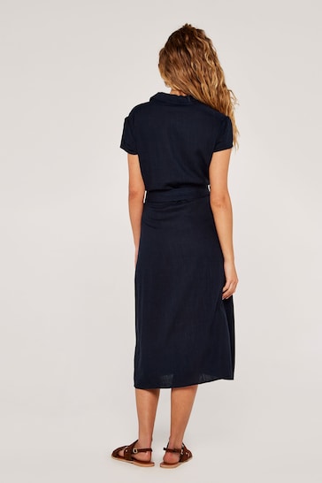 Apricot Navy Blue Vintage Tortoiseshell Button Dress with a Touch of Linen