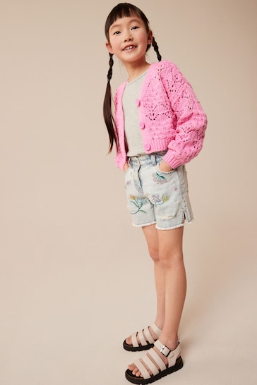 Pink Crochet V-Neck Cardigan (3-16yrs)
