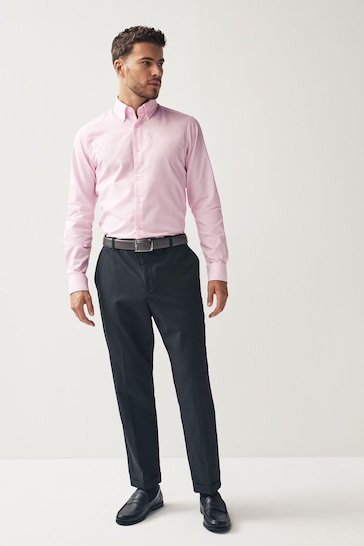 Light Pink Slim Fit Easy Care Single Cuff Oxford Shirt