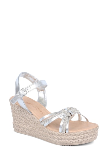 Pavers Silver Strappy Wedge Sandals