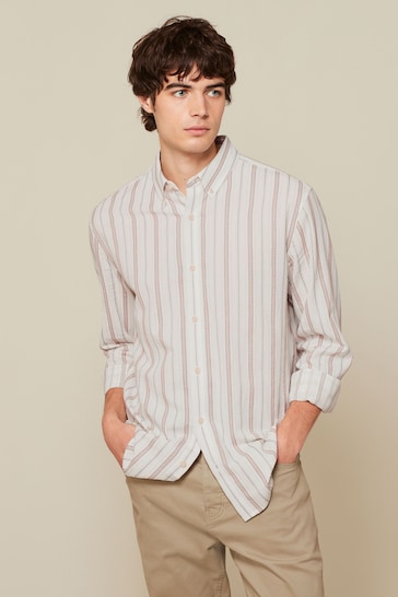 Ecru Cream Textured Stripe Long Sleeve Shirt