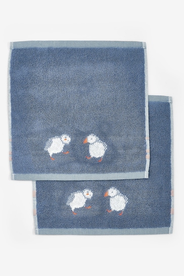 Set of 2 Blue Puffin Face Cloths