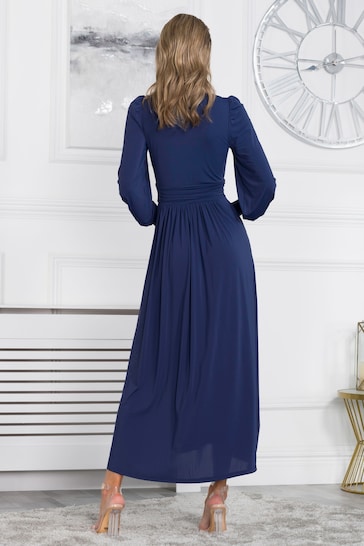 Jolie Moi Navy Blue Rashelle Jersey Long Sleeve Maxi Dress