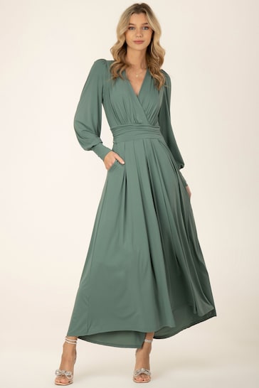 Jolie Moi Green Rashelle Jersey Long Sleeve Maxi Dress