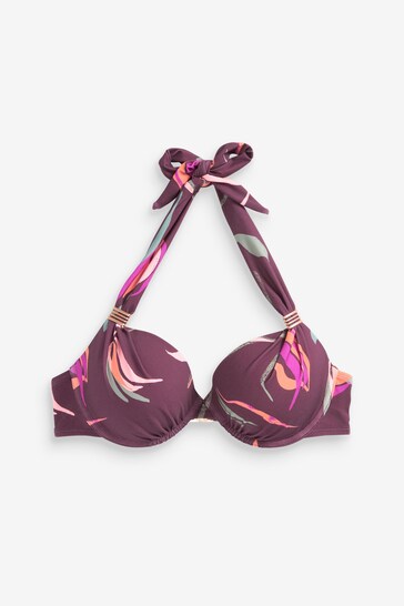 Purple Leaf Padded Shaping Wired Halter Bikini Top